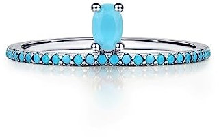 Bellitia Jewelry Damen Türkis Ring 925 Sterling Silber Ring mit Blauer Stein, Stapelbarer Verlobungsringe Eheringe Trauringe Bandring
