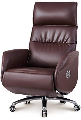 Big and Tall Smart Layers Chefbürostuhl, 200 kg, Schreibtischstuhl mit hoher Rückenlehne, Chefsessel aus gebundenem Leder mit einziehbarer Fußstütze und Metallbasis für das Heimbüro, Braun Comfortable