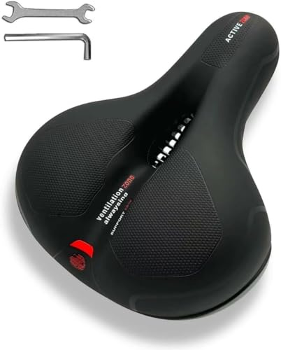 Cloud Comfort Pro 2.0 Fahrradsattel Bequem Weich Memory Schaum Radsattel Mit Rotem Warnstreifen Cityradsättel Mountainbikesättel mit Federung für Herren Damen Kinder