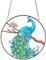 PLIGREAT Blauer Pfau Auf AST Gebeizter Sonnenfänger Für Fenster Wanddekoration, Handbemalte Bunte Blumen Acrylglasscheibe Kunsthandwerk Garten-Sonnenfänger Für Heimdekoration Einweihungsgeschenk