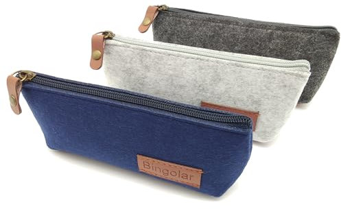 Bingolar 3 Stück Filz Mäppchen Filz Federmäppchen Filzstiftbeutel Multifunktions Briefpapier Beutel Kosmetiktasche mit Reißverschluss für Stifte Bleistifte Markierungen und andere Schulbedarf