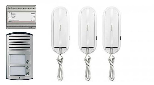 BTICINO Kit Citofono 3 Famiglie 2 Fili, 3 Cornette, Alimentatore, 3 Configuratori, Ottone Lucidato