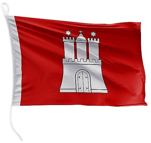 FLAGLY Premium Bootsfahne Hamburg 20 x 30 cm - 115g/m² Stoffgewicht - gedruckt, robust mit Strick & Schlaufe, Bootszubehör Motorboot (20 x 30 cm - Hamburg)