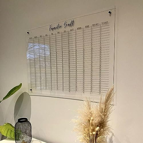 Wunsch Kalender - personalisierter Wandkalender - Jahreskalender - wiederverwendbarer Kalender aus Acrylglas - Familienplaner abwischbar - Hingucker für jeden Raum