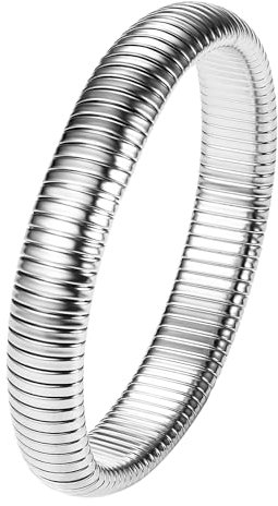 JewelryWe Schlangen Armreif Damen Elastisch: 12mm Breite Silber Edelstahl Stretch Armband Elastisch Schlangenarmband Manschette Armspange für Frauen Mädchen