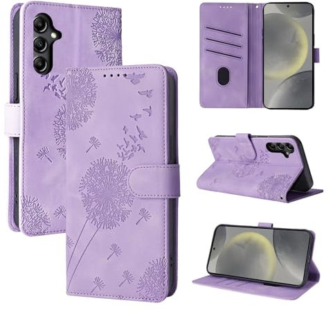 Rostsant Handyhülle für Samsung Galaxy S24 - Löwenzahn PU Leder Flip Case Brieftasche Tasche Hülle Magnetisch - Violett