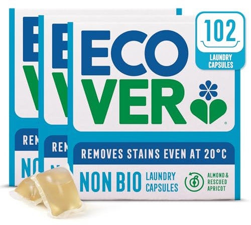 Ecover Non-Bio Washing Capsules - Laundry Capsules / Tablets - Laundry Detergent With Clean And Fresh Almond & Rescued Apricot Scent, 3x Pack of 34 Capsules / Tablets, White