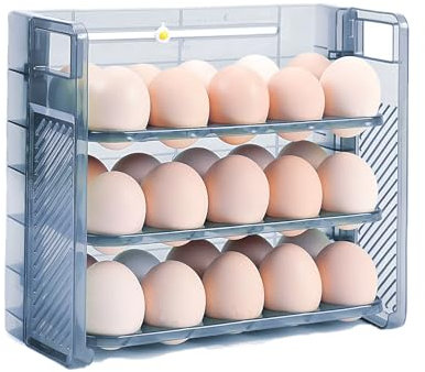 Vebetter Cajón de Organización para Nevera, Caja de Huevos para Nevera 30 Rejillas Huevera para Frigorífico Cajón Caja de Almacenamiento para Huevos Bandeja para Huevos Caja Huevos para Refrigerador.