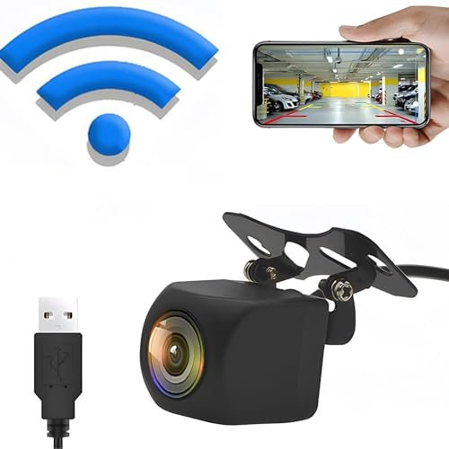 MOMOTOU WiFi Auto Drahtlose Backup Kamera 1080P HD Nachtsicht Auto Rückfahrkamera IP68 wasserdichte 170 Grad Breite Betrachtungswinkel mit App für Auto Van SUV Pickup Anhänger RV (USB Kabel)