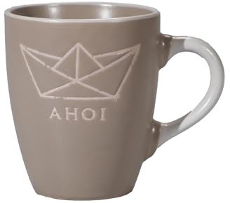 Seaside No.64 - maritimes Steingut-Geschirr in beige - Mix & Match Serie aus Keramik - nautische Motive zum Kombinieren - Küchenzubehör, Geschenkartikel (Tasse 350ml, Papierboot)