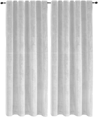 TiborTex Samt Vorhang 2er Set Kräuselband Weiß 140x175 cm Verdunkelungsvorhang Samt weich Gardine Blickdicht U-Band abdunkelnd