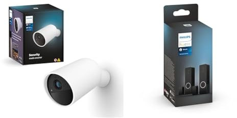 Philips Hue Secure kabellose Smart Home Überwachungskamera, weiß & Secure Smart Home Kontaktsensor Doppelpack für Türen und Fenster