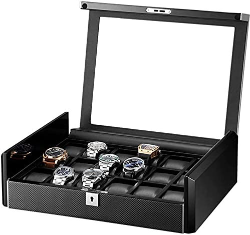 AJYBYUKJ Uhrenbox mit 18 Fächern für Herren, Uhrenvitrine aus Holz, luxuriöser Uhrenbox-Organizer mit großem Glasfenster, Innen-Uhrenbeweger aus PU-Leder Beauty Comes
