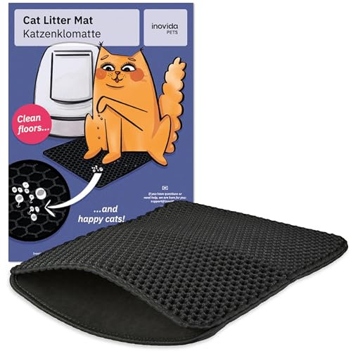 Katzenklo Matte Schwarz XS : Katzenmatte Katzenklo 30x40cm Waschbar Extra Klein – Katzenstreu Auffangmatte – Platzsparende Katzentoilette Matte – Katzentoilette Vorleger – Matte Katzenklo von Inovida