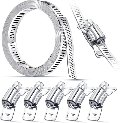 Hose Clamp 5m/16.5ft Stainless Steel Large Adjustable Jubilee Clips Assorted with 12pcs Fasteners Pipe Clamp for Worm Drive Hose Clips for Intercooler Tube Exhaust Ducting Fuel Line