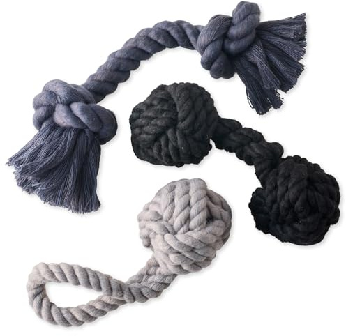 Pet Passion Brady The Rope Tug Toy 3-Pack Organic Cotton Dog Rope Pull Toys for All Pet Breeds, Gray Ombre, One Size