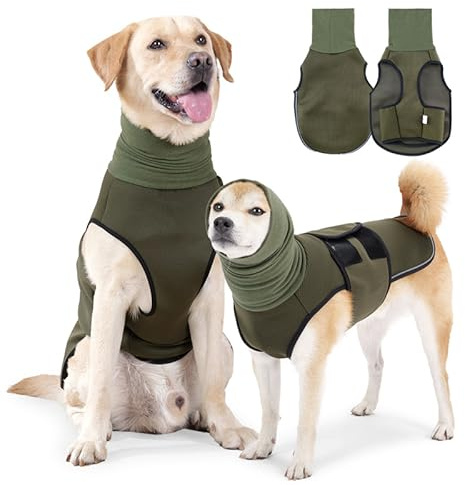Yanmucy Dog Calming Coat with Adjustable Anxiety Jacket and Ear Muffs - Relieve Nervous Dog Vest for Anxiety Fireworks (Green, S)