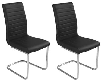 Home4You Schwingstuhl Freischwinger Esszimmerstuhl | 2er Set | Kunstleder | Schwarz