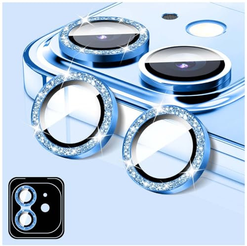 LucBuy Protecteur D'objectif D'appareil Photo pour iPhone 12/iPhone 12 Mini, Coque D'appareil Photo en Verre Trempé 9H Pailleté, Anneaux Métalliques Individuels à Alignement Automatique