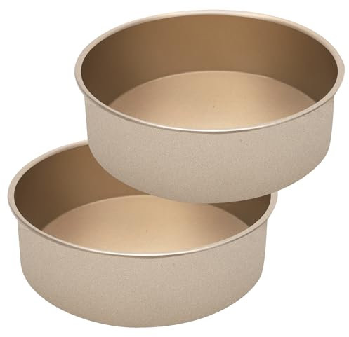 IVEOPPE Rund Backform,Backform 20cm Rund,2 Stück Kuchenform Set,Runde Edelstahl-Kuchenform mit Antihaftbeschichtung,Geeignet für Kuchen,Brownies,Torten,Lasagned,Gold