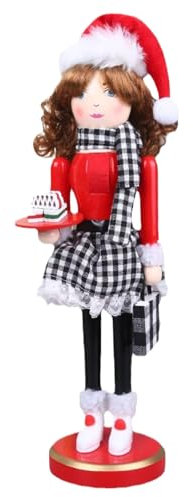 XJKLBYQ Mädchen Weihnachts Nussknacker, hölzerne weibliche Nussknacker -Ornament, Frau Nussknacker -Figuren mit Dessert für Küchenregale Tisch Mantel Weihnachtsdekoration
