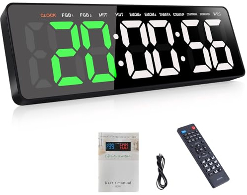 AnExer 16.5 Gym Timer Clock, Interval Fitness Timer with Stopwatch | Countdown/Up, Remote Control, Large LED Digital Wall Clock for Workout, Home Gym, TABATA, EMOM, HIIT