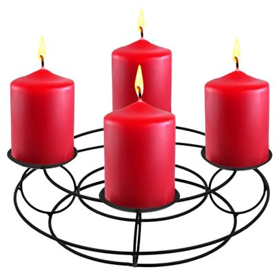 Couronne de l'Avent en métal noir avec pics – 29 cm – Bougeoir avec 4 supports pour bougies en cire véritable – Noël, Avent, hiver, table, panier grillagé, chandelier