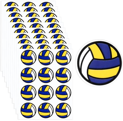 Gosknor 120stk Volleyball-Aufkleber, Sportaufkleber, Partygeschenke - Weiß, Gelb, Blau - laminierte Kupferplatten-Selbstklebung - Indoor - 13x10 cm, 3 cm Durchmesser