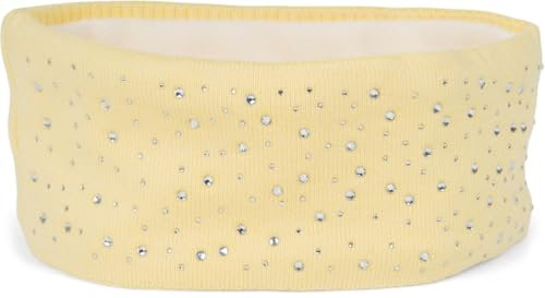 styleBREAKER Damen Stirnband mit Strasssteinen und weichem Fleece-Innenfutter, Feinstrick Haarband, warmes Headband 04026003, Farbe:Gelb