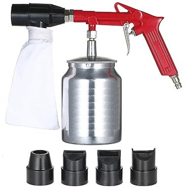 DQZRTUECA Sand Blaster Gun Kit for Air Compressor, Handheld Pneumatic Sandblaster Sandblasting Spray Gun with 4 Nozzles and 450ml Tank