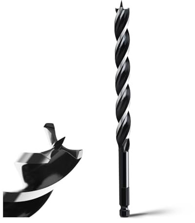 MOXPIFY Foret à bois hélicoïdal 18 mm x 230 mm, 3 lames, bois tendre et dur, avec pointe de centrage et tige E 9.5