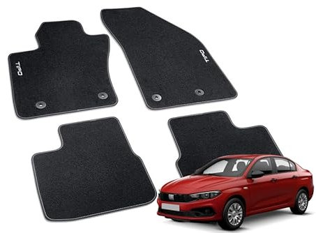 Tappeti Per Fiat Tipo 4 Porte Berlina, Con Logo Ricamato 2 Pin Di Sicurezza, Alta Qualità, Made In Italy.