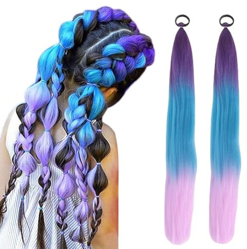 2 Posten Bunte Haare Zum Einflechten, Haarsträhnen Zum Einklipsen, Bunte Haarsträhnen Kinder, Zöpfe Anstecken Künstliche Haare für Haar Box Braid Einflechten Zöpfe