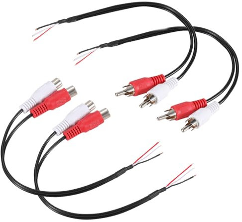 Greluma 4 Pz Doppio connettore RCA maschio e doppia presa femmina a estremità aperta con filo nudo,connettore adattatore RCA maschio e femmina a cavo a spirale a 2 pin per altoparlanti amplificatori