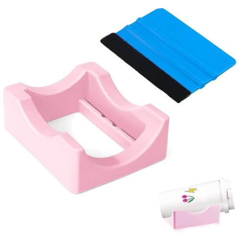 Cup Cradle for Crafting, Tumbler Holder, Silicone Cup Holder, Sturdy Tumbler Cradle with Felt Squeegee, Silicone Cup Holder, Use to Apply Vinyl Decals Mug Beer Can Glass Bottle (Pink)