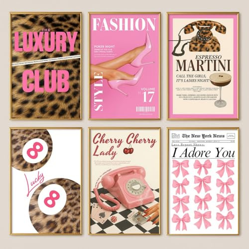 Dekomundo Girly Gallery 6er Set Bilder Deko Wandbilder Poster Wanddekoration ohne Rahmen, Bilder Set Pink, 30x40 cm / 12x16