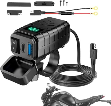 Motorcycle USB Charger - Voltmeter, Motorcycle USB Charger, Charging Kit | Charger with Heavy Duty Charger for Phone, Tablet, Camera