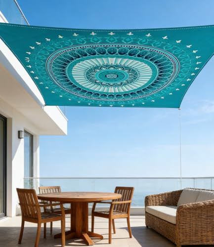 ENEN Sonnensegel Wasserdicht Quadrat 2 x 2 m, Sonnenschutz Wetterschutz Segel Baldachin, Mandala-Druck, Waschbar Sun Shade Sail für Außenbereich, Terrasse, Balkon, Garten