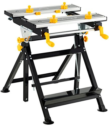 Heavy Duty Folding Workbench - Adjustable Work Table with Tiltable Platform & Sliding Clamps for Workshop and Garage Use