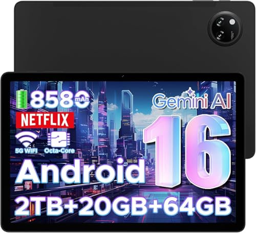 DOOGEE Tab A9+ Android 16 Tablet 11 Pollici, 20GB(4+16) RAM+64GB/2TB TF, 8580mAh, WiFi5, 1280 * 800 IPS, Gemini AI, 13MP+5MP, Tablet in Offerta Unisoc T7200 Octa Core/OTG/Face ID/Widevine L1/GPS-Nero