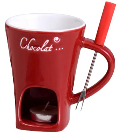 Asyduey Fonduebecher-Set, Schokoladen-Käse-Milch-Sahne-Set, Einzelnes Butterschmelzgefäß, Backbecher, Kerzenständer, Rot
