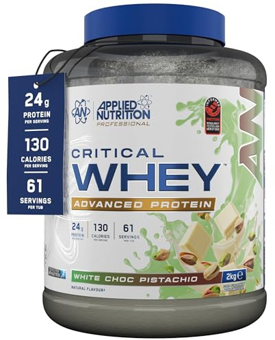 Applied Nutrition Critical Whey Protein Powder - White Choc Pistachio | 24g Protein per Serving, High Protein Powder, Protein Shake with BCAAs & Glutamine (2Kg - 61 Servings)