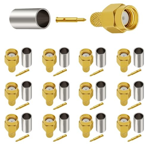 MejaRizon SMA Stecker Crimp, 12 Stück SMA Stecker Crimp Vergoldeter RF-Stecker, für RG58 / RG400 / RG142 / LMR195 Kabel