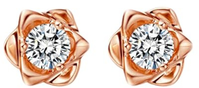 Ohrstecker Damen, 9 Karat 375 Rotgold Blumenohrringe mit rundem Diamanten (0,1 ct)