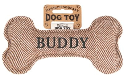 History & Heraldry Personalisiertes Quietschendes Hundespielzeug, Knochen Form, mit `Buddy Aufschrift, Stoffspielzeug für Hunde