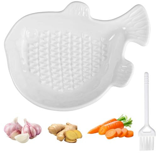Hontaog Keramik Reibeteller Ingwerreibe Keramik Reibe Mahlen, ideal für Ingwer, Parmesan, Zitronen, Kurkuma und Knoblauch, Spülmaschinenfest, inkl. Obstreibe und Pinsel