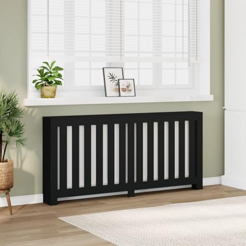 Kaloriko Cache radiateur Noir en Bois d ingénierie 175 x 20 x 82 cm, Cache, Tablette décorative, radiateur Chauffage, Thermostat, vanne, Isolant Mural, Salon, Rangement Discret