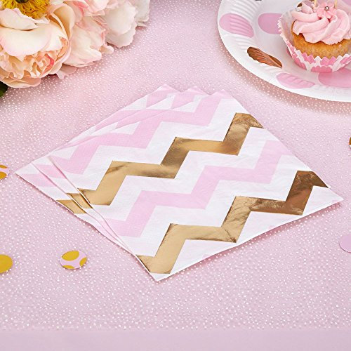 Premium Weddings Papierservietten Zickzack rosa Gold 33 x 33 cm 16 Stück - Hochzeitsservietten Hochzeit Servietten Baby Shower Babyparty Kindergeburtstag Chevron rosa Gold