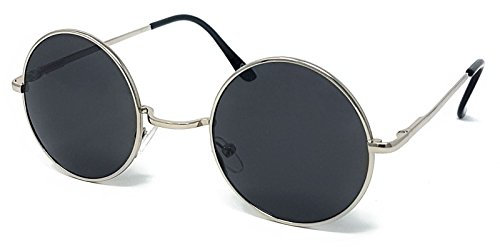 WS UK Round Lens Sunglasses [Silver Frame, Black Lens]