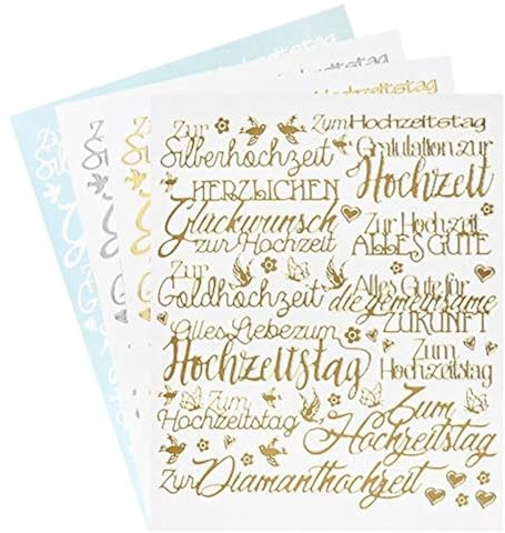 Ideen mit Herz Sticker Handlettering Art | Aufkleber | Verschiedene Schriftzüge zur Hochzeit, Liebe, Trauer, Weihnachten, Ostern uvm. | Jeweils 4 Bogen à 20 x 23 cm (Hochzeit)